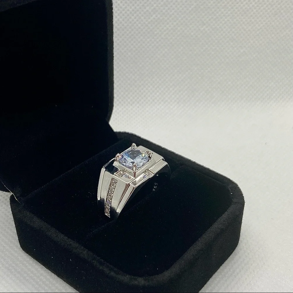 NEW 925 Silver Round Crystal Wide Band Ring